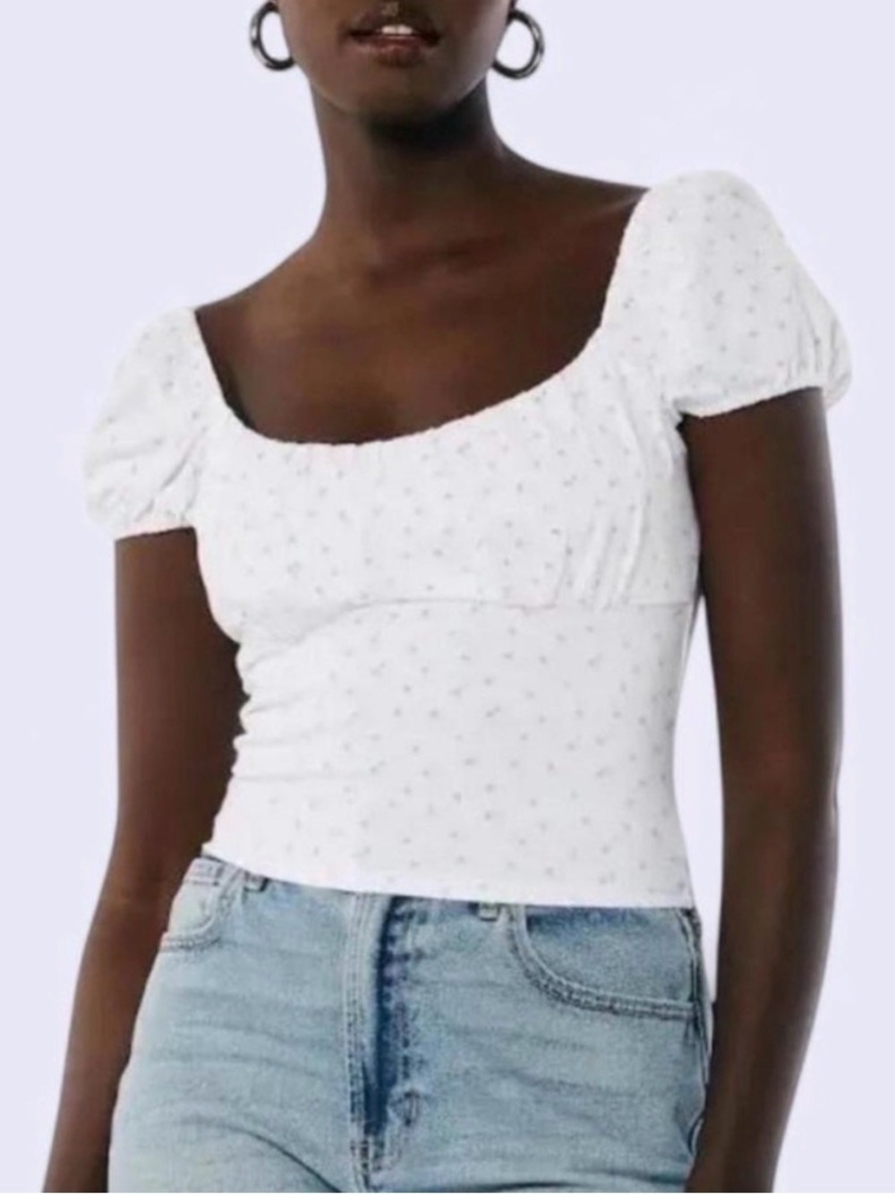 Hollister White Puff-Sleeve Square Neck Crop Top
